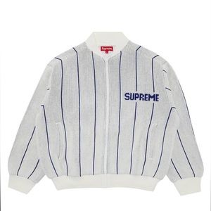SUPREME Pinstripe Varsity Zip Up Sweater